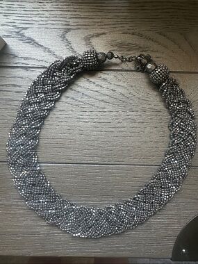 Beaded Braided Necklace - Gunmetal